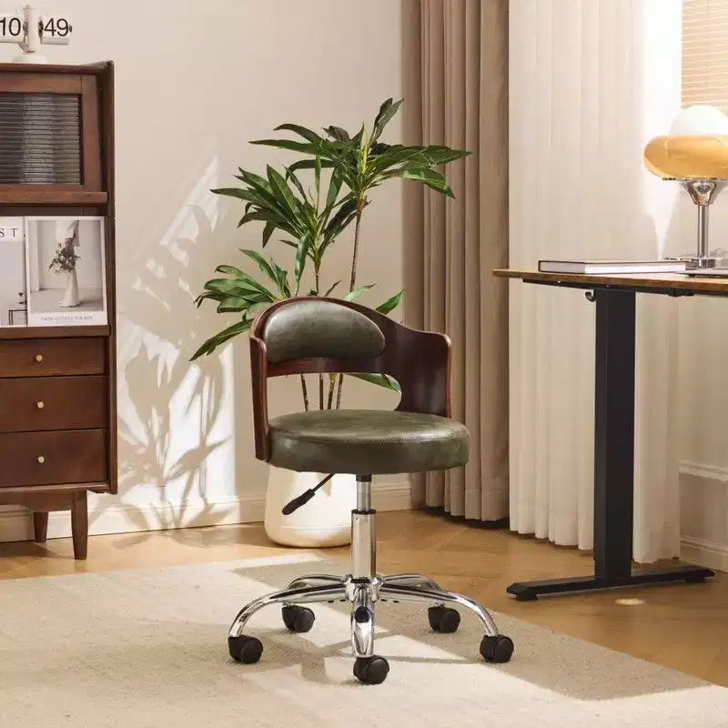 Karl Home | Chaise de bureau à dossier en bois en forme d'anneau avec patins et roulettes