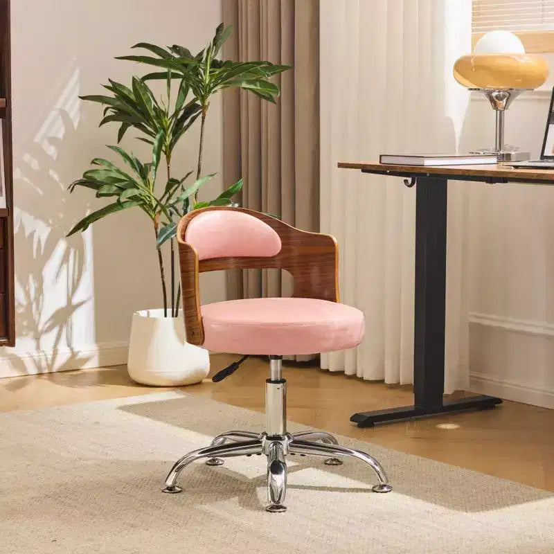Karl Home | Chaise de bureau à dossier en bois en forme d'anneau avec patins et roulettes