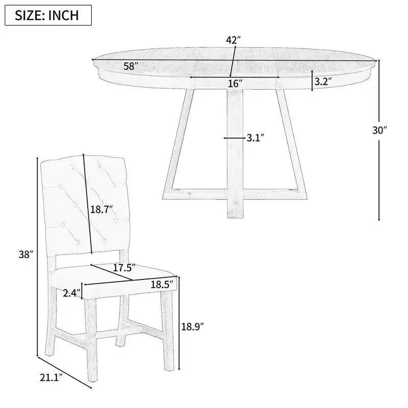 Ensemble de salle à manger extensible 5 pièces pour 4 personnes, table ronde avec rallonge et 4 chaises rembourrées