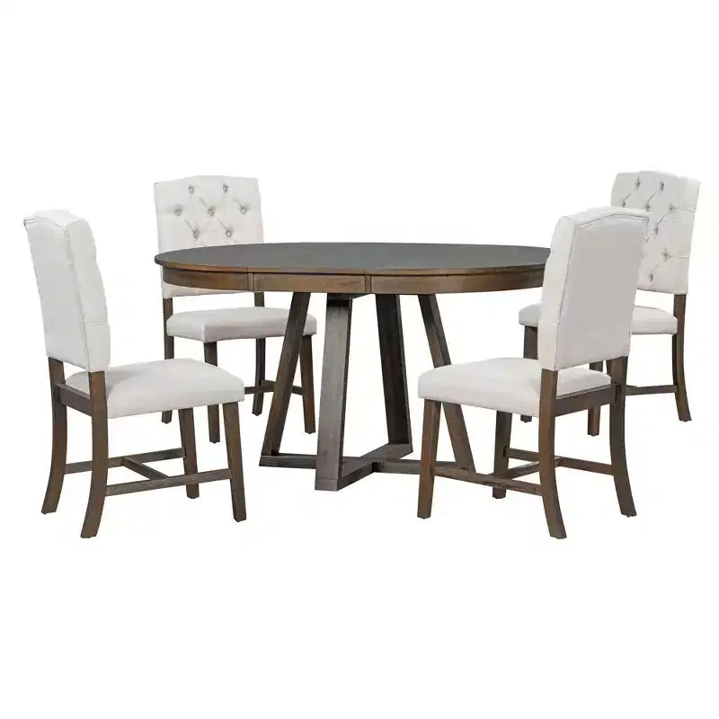 Ensemble de salle à manger extensible 5 pièces pour 4 personnes, table ronde avec rallonge et 4 chaises rembourrées