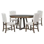 Ensemble de salle à manger extensible 5 pièces pour 4 personnes, table ronde avec rallonge et 4 chaises rembourrées
