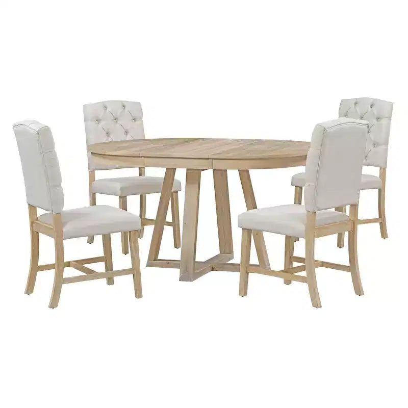 Ensemble de salle à manger extensible 5 pièces pour 4 personnes, table ronde avec rallonge et 4 chaises rembourrées