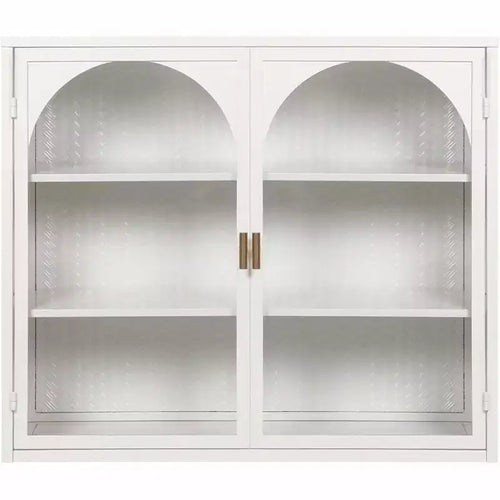 27.56 Double Glass Door Wall Cabinet, Kitchen Display Cabinet, Modern Minimalist Style, Three-Tier Storage, Iron & Tempered Glass, Easy Assembly