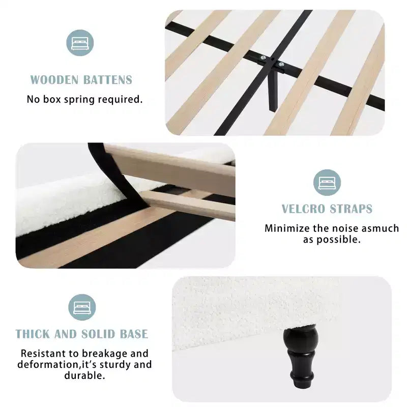 Lit en bois rembourré en tissu bouclé Winfred de GDFStudio avec tête de lit capitonnée de 55 pouces
