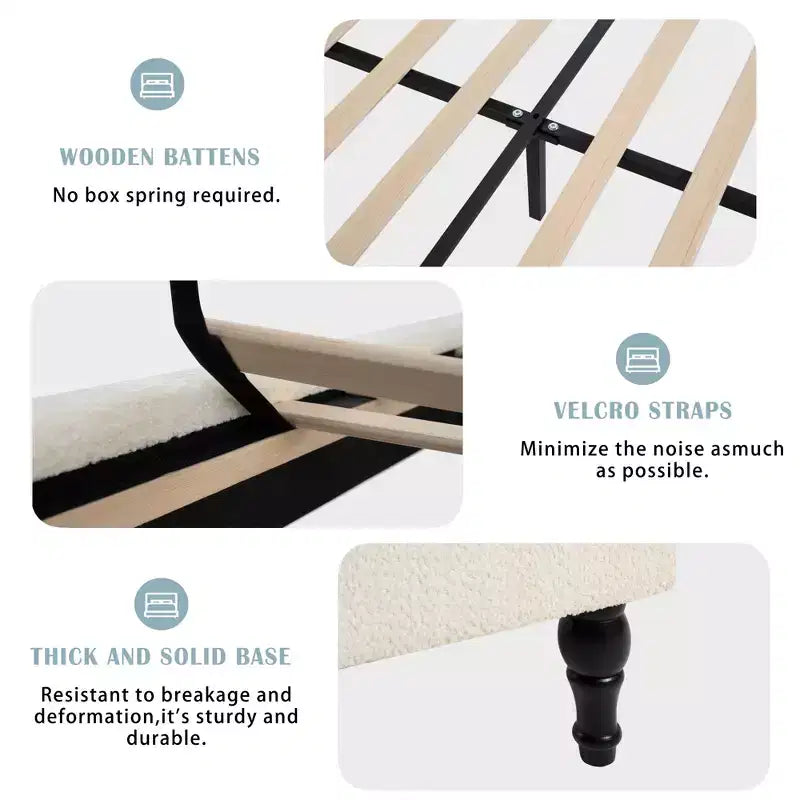 Lit en bois rembourré en tissu bouclé Winfred de GDFStudio avec tête de lit capitonnée de 55 pouces