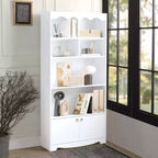 Bibliothèque à 5 niveaux avec armoire, Étagère autoportante de 160 cm de haut, Bibliothèque moderne en bois, Étagère de rangement à affichage ouvert, Blanche