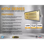 Chauffage électrique à quartz infrarouge Fostoria, monophasé, acier galvanisé, 480 V CA