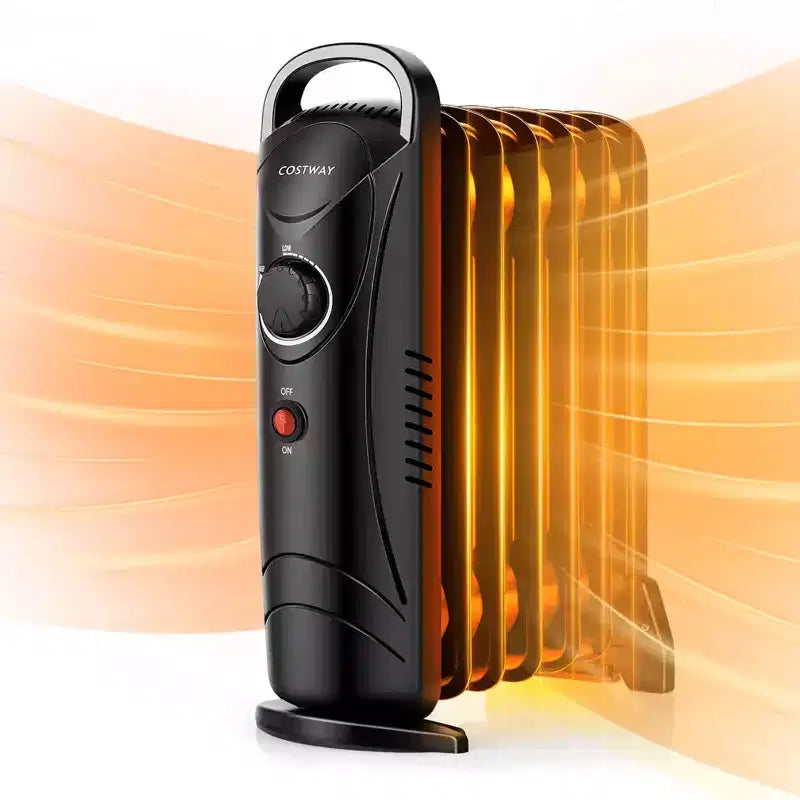 Costway 700W Portable Oil Heater with Adjustable Thermostat & 120 Sq.Ft Heating Range Black/White