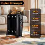 Chauffage à huile portable Costway 700 W avec thermostat réglable et zone de chauffe de 11 m² Noir/Blanc