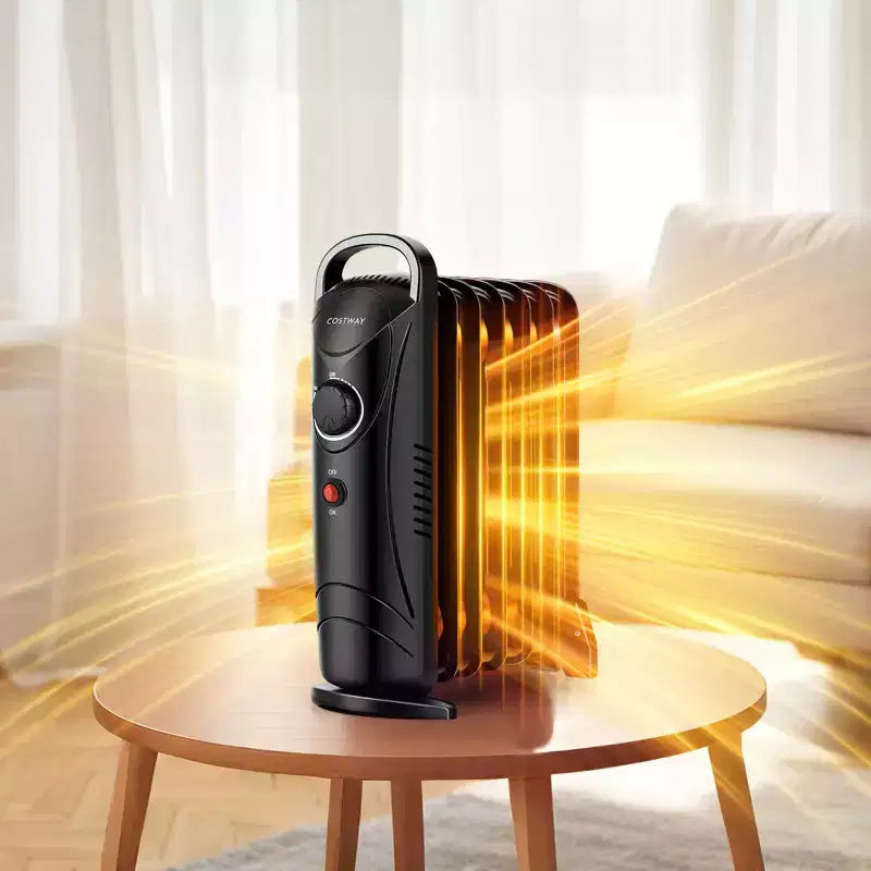 Chauffage à huile portable Costway 700 W avec thermostat réglable et zone de chauffe de 11 m² Noir/Blanc