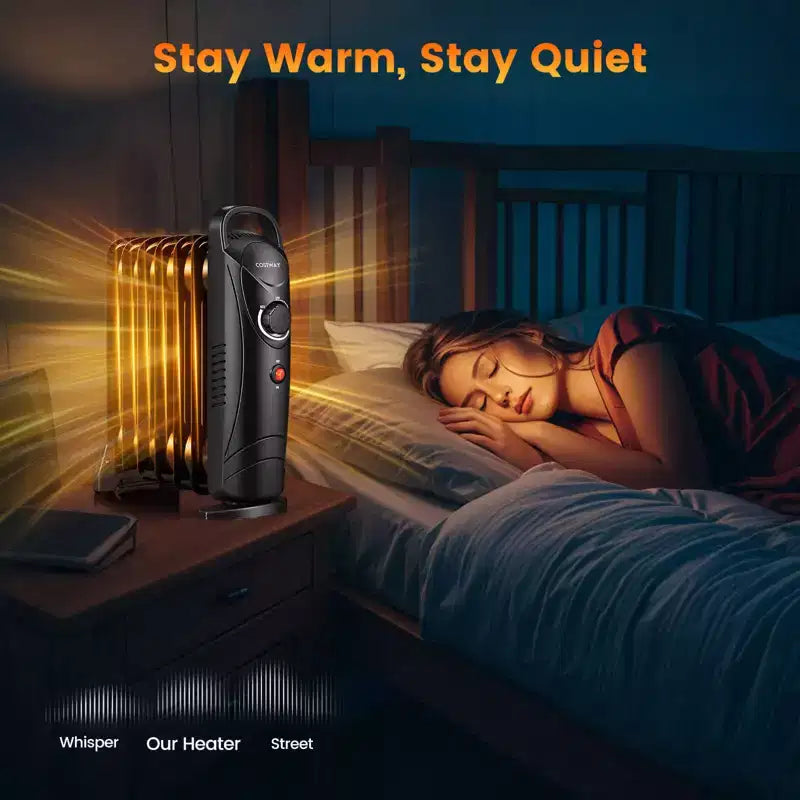 Chauffage à huile portable Costway 700 W avec thermostat réglable et zone de chauffe de 11 m² Noir/Blanc