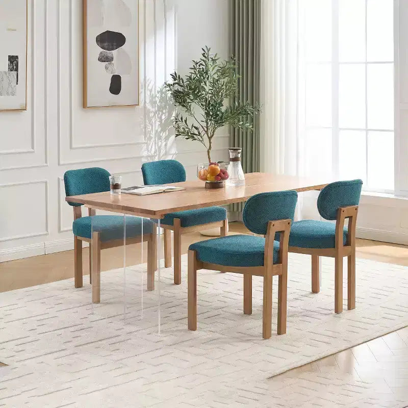 PexFix Lot de 2 chaises de salle à manger en bois, chaises de salle à manger modernes rembourrées en tissu, chaises de cuisine, chaises de salle à manger de style ferme pour cuisine, salle à manger, couleur sarcelle