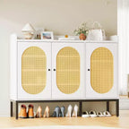 Meuble à chaussures Coolmee avec 3 portes en rotin, organisateur de rangement à chaussures autoportant à 7 niveaux avec étagères réglables pour entrée, couloir, salon