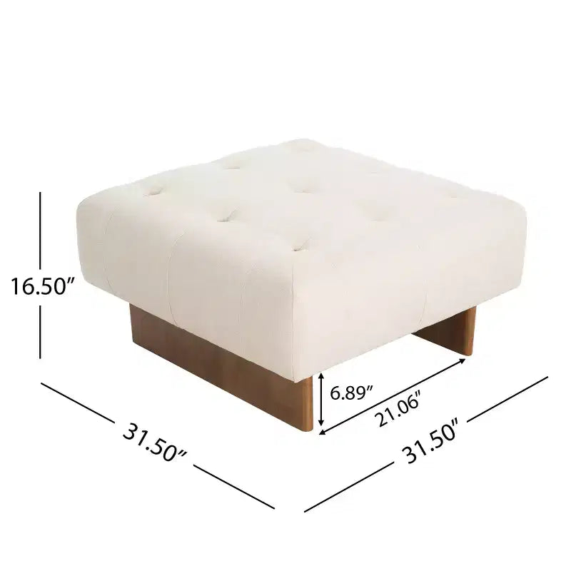 Pouffe carré capitonné en lin Joren Modern de Christopher Knight Home en bois d'hévéa