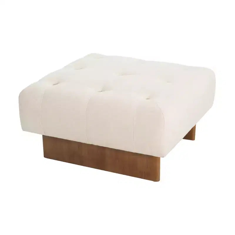 Pouffe carré capitonné en lin Joren Modern de Christopher Knight Home en bois d'hévéa