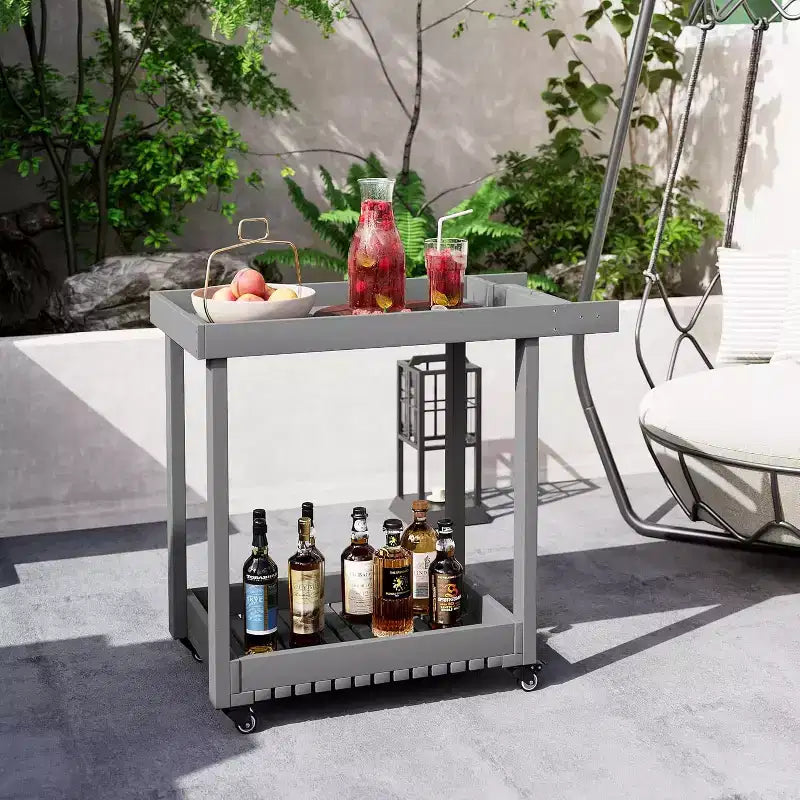 Chariot de service utilitaire à roulettes et étagères à rebords, Chariot de préparation d'extérieur à 2 étagères pour la maison, le bureau, le barbecue de terrasse, le barbecue de jardin, capacité de 227 kg
