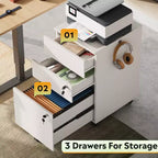 DEXYLLO Caisson de bureau roulant à 3 tiroirs avec serrure, meuble de rangement en bois sous le bureau pour la maison ou le bureau, convient aux documents de format Lettre/Légal/A4