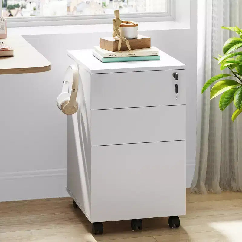 DEXYLLO Caisson de bureau roulant à 3 tiroirs avec serrure, meuble de rangement en bois sous le bureau pour la maison ou le bureau, convient aux documents de format Lettre/Légal/A4