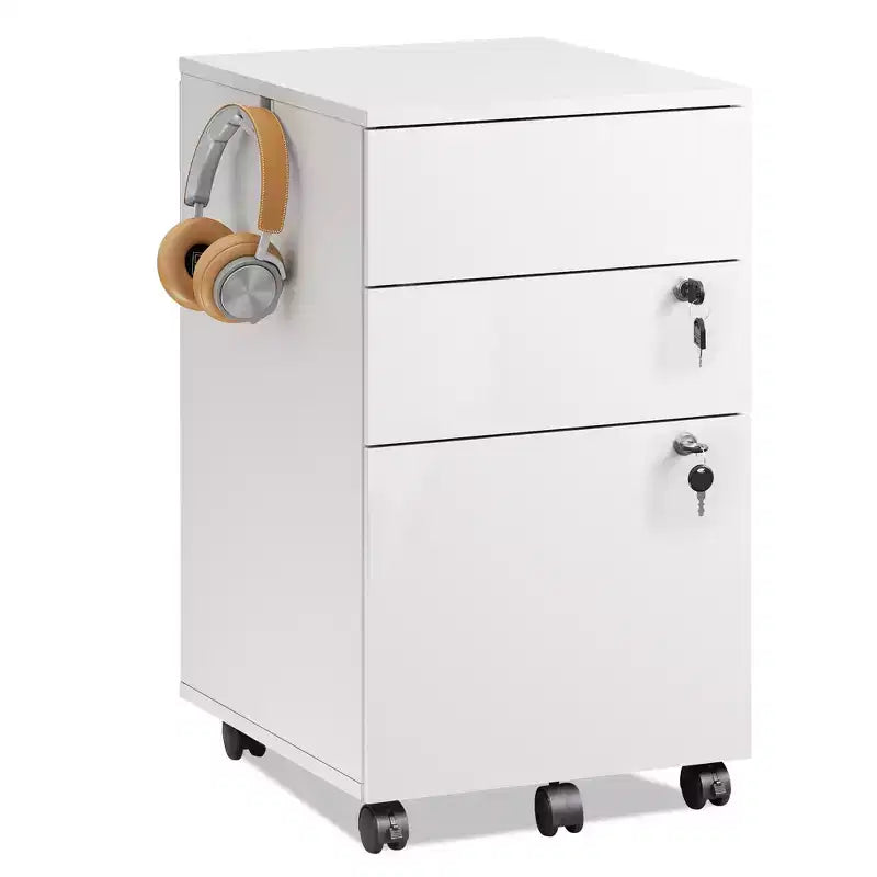 DEXYLLO Caisson de bureau roulant à 3 tiroirs avec serrure, meuble de rangement en bois sous le bureau pour la maison ou le bureau, convient aux documents de format Lettre/Légal/A4