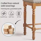 Subrtex 26.6Tabouret de comptoir et de bar sans dossier en bois massif, rembourré en lin avec garniture cloutée, cadre en bois massif rustique pour cuisine et bar (Lot de 2)
