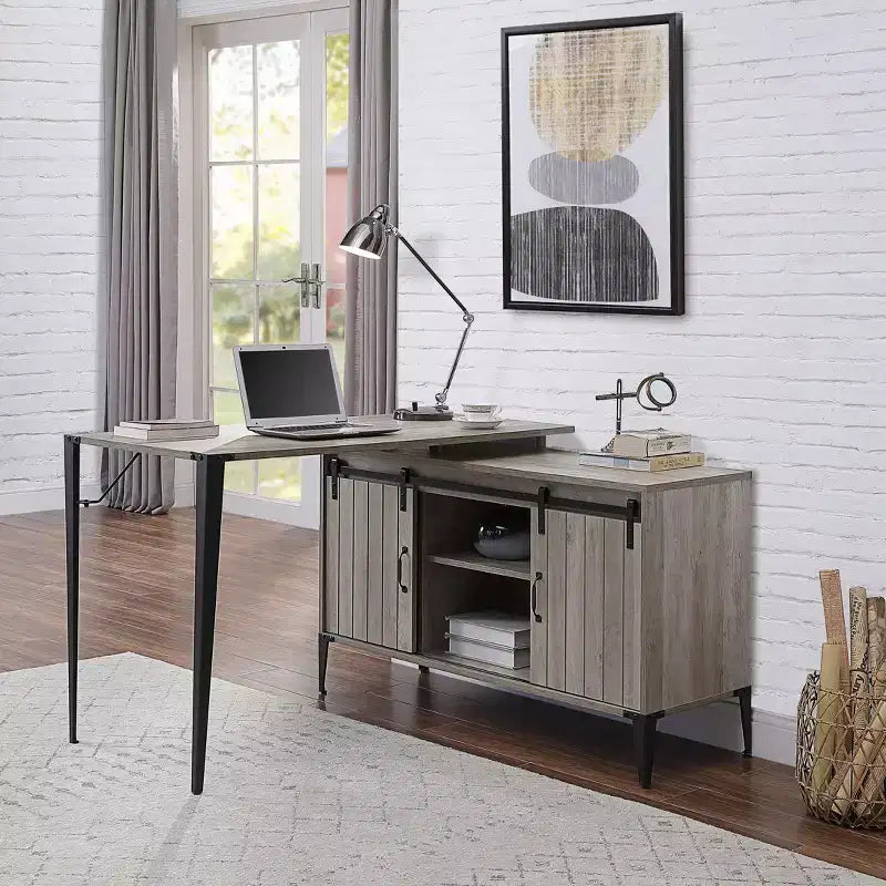 Bureau d'ordinateur rustique Okak avec étagères de rangement et tiroir/placard, bureau d'écriture multifonctionnel pour l'étude, le bureau, le studio