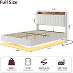 Cadre de lit flottant sécurisé COZONY, lumières LED et station de charge, tête de lit rembourrée, lattes en bois