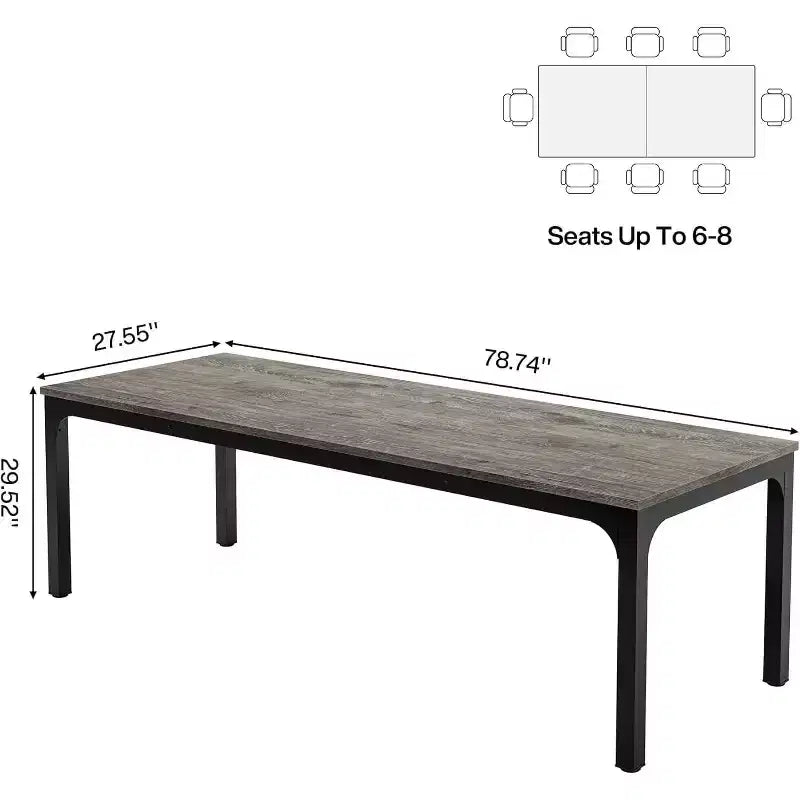 Grande table de collaboration rectangulaire en bois Okak Farmhouse, longue table de salle à manger moderne pour salle à manger, coin petit-déjeuner
