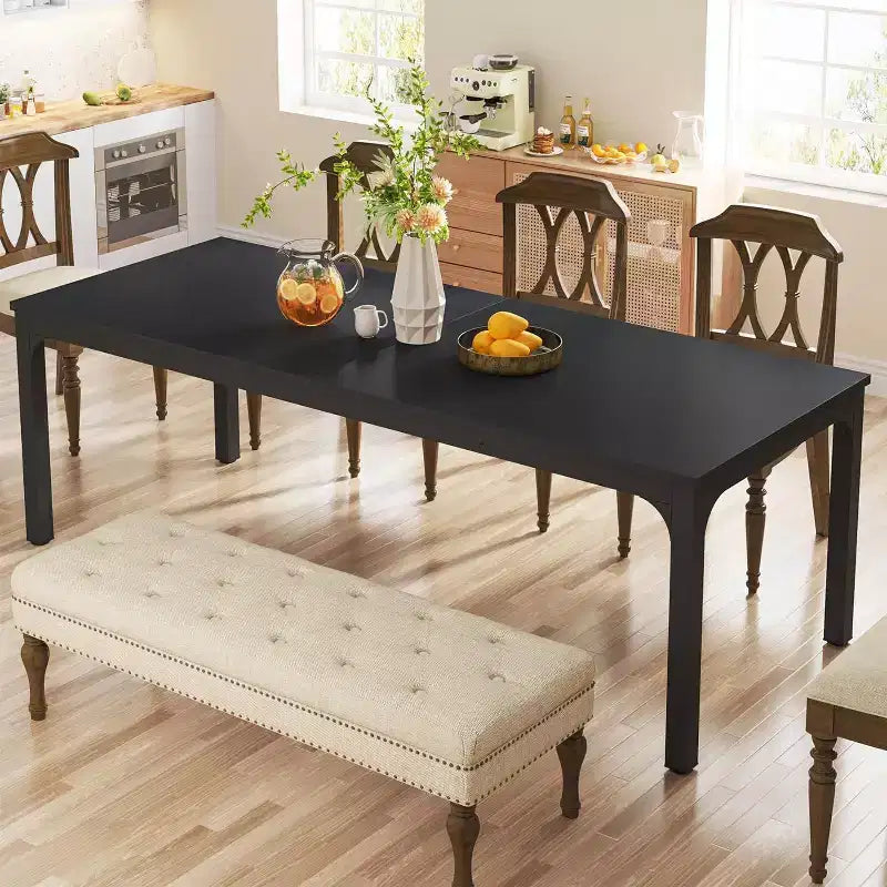 Grande table de collaboration rectangulaire en bois Okak Farmhouse, longue table de salle à manger moderne pour salle à manger, coin petit-déjeuner