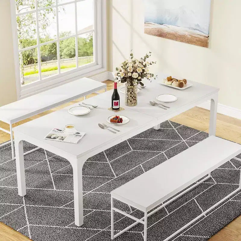 Grande table de collaboration rectangulaire en bois Okak Farmhouse, longue table de salle à manger moderne pour salle à manger, coin petit-déjeuner