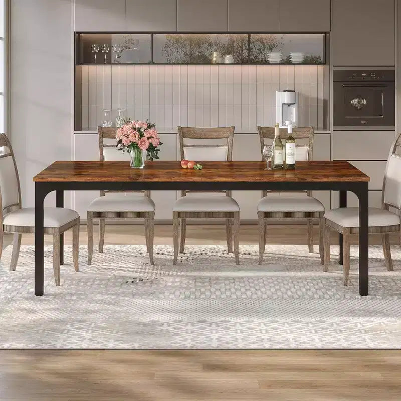 Grande table de collaboration rectangulaire en bois Okak Farmhouse, longue table de salle à manger moderne pour salle à manger, coin petit-déjeuner
