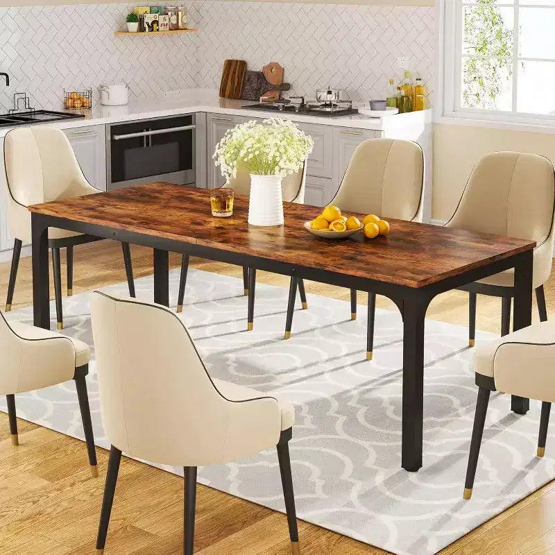 Grande table de collaboration rectangulaire en bois Okak Farmhouse, longue table de salle à manger moderne pour salle à manger, coin petit-déjeuner