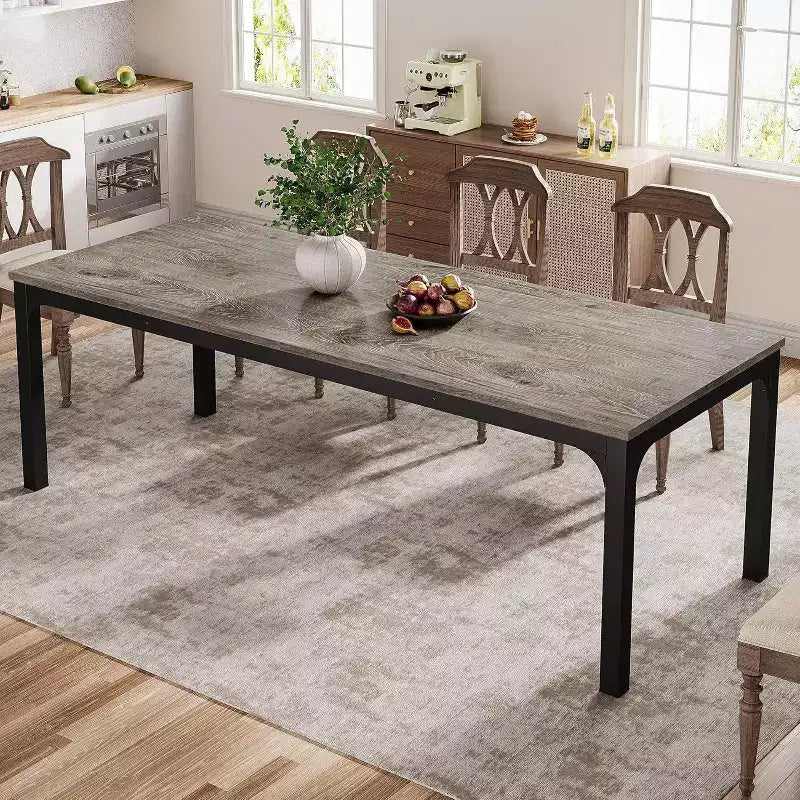 Grande table de collaboration rectangulaire en bois Okak Farmhouse, longue table de salle à manger moderne pour salle à manger, coin petit-déjeuner