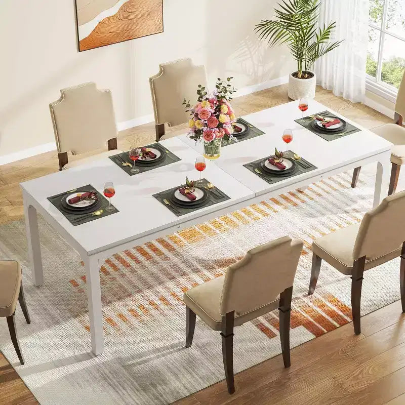 Grande table de collaboration rectangulaire en bois Okak Farmhouse, longue table de salle à manger moderne pour salle à manger, coin petit-déjeuner