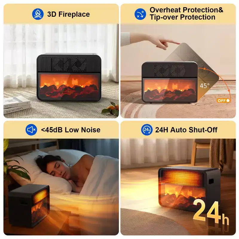 Chauffage électrique avec cheminée Teendow, chauffage en céramique 1500 W pour bureau à domicile avec thermostat réglable et protection contre la surchauffe