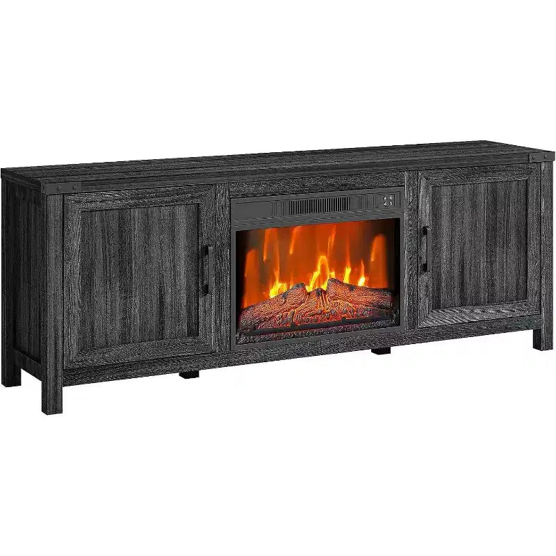 Acekool 67-Inch Fireplace TV Stand with Storage, Barn Doors, Adjustable Flame, Remote, Entertainment Console for Living Room