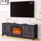 Meuble TV avec cheminée Acekool de 170 cm avec rangement, portes de grange, flamme réglable, télécommande, console de divertissement pour salon