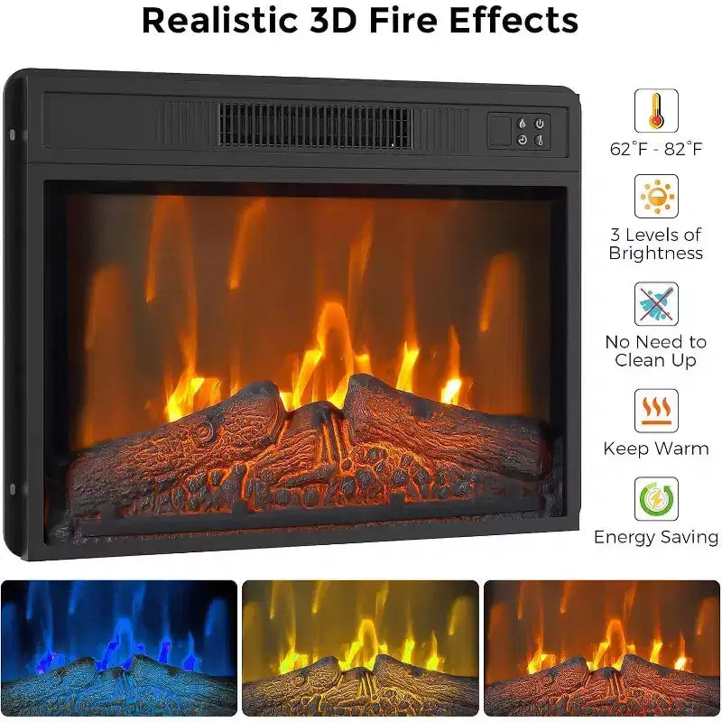 Meuble TV avec cheminée Acekool de 170 cm avec rangement, portes de grange, flamme réglable, télécommande, console de divertissement pour salon