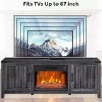 Meuble TV avec cheminée Acekool de 170 cm avec rangement, portes de grange, flamme réglable, télécommande, console de divertissement pour salon