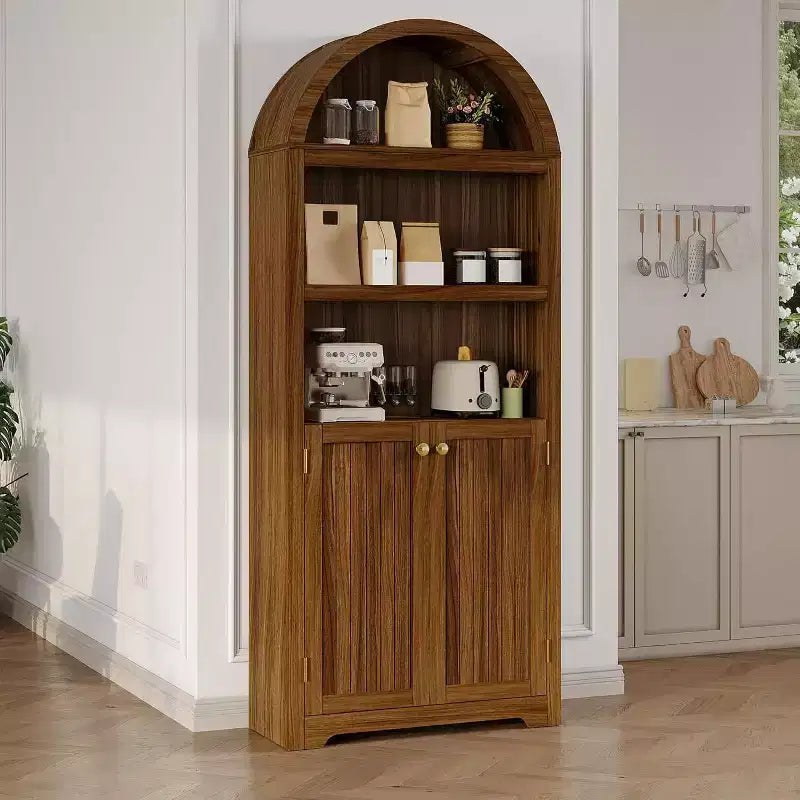 Bibliothèque de 72'' de haut avec portes doubles et étagère réglable, 5 niveaux, en bois, avec rangement pour le bureau à domicile.