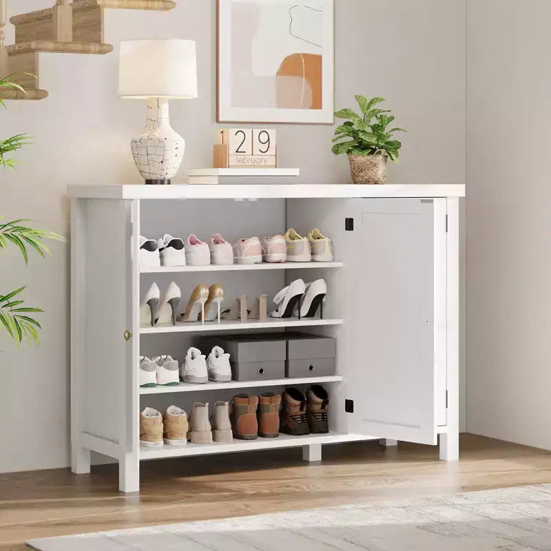 Meuble à chaussures avec 3 portes, armoire à chaussures autoportante à 4 niveaux pour entrée