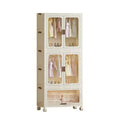 3 Tier Portable Kids Wardrobe Closet with Doors, Plastic Children's Clothing Storage Cabinet with Hanging Rod & 10 Hangers