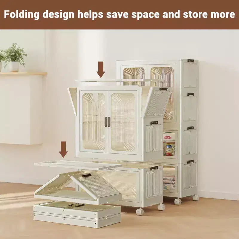 Armoire portable 3 niveaux pour enfants avec portes, meuble de rangement en plastique pour vêtements d'enfants avec tringle de suspension et 10 cintres