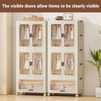 Armoire portable 3 niveaux pour enfants avec portes, meuble de rangement en plastique pour vêtements d'enfants avec tringle de suspension et 10 cintres