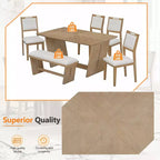 Ensemble de salle à manger 6 pièces GDFStudio Herty avec table de cuisine en bois d'hévéa de 60 et chaises et banc rembourrés