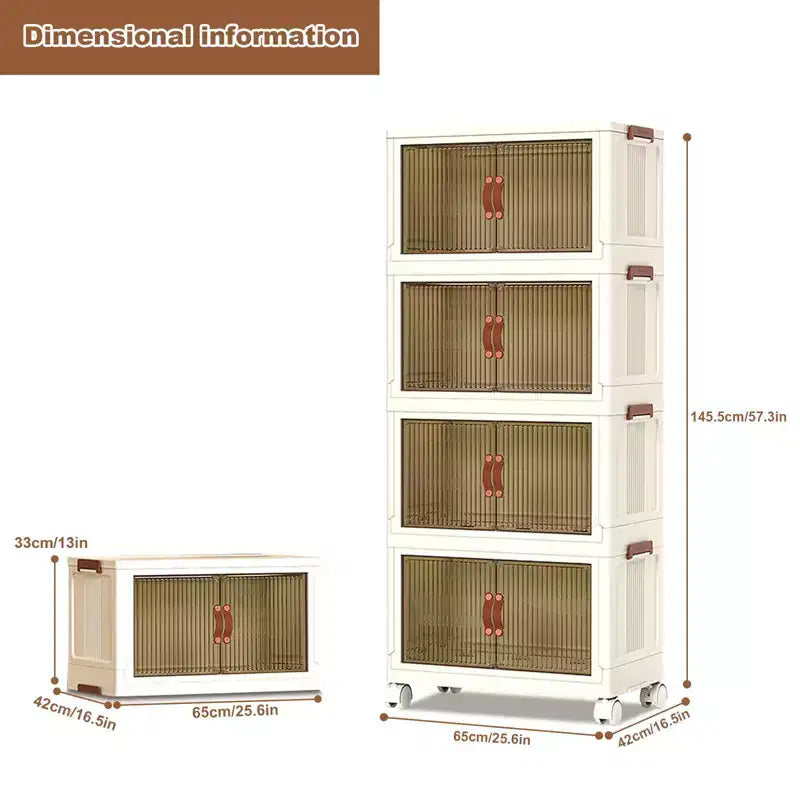 Bacs de rangement empilables en plastique GustoWave à 4 niveaux, 4 bacs de rangement pliables avec roulettes Organisateur de placard et rangement à double porte pour chambre à coucher