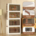 Bacs de rangement empilables en plastique GustoWave à 4 niveaux, 4 bacs de rangement pliables avec roulettes Organisateur de placard et rangement à double porte pour chambre à coucher