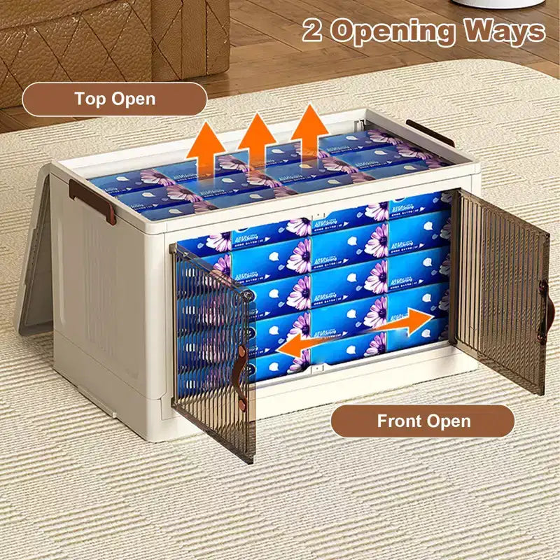 Bacs de rangement empilables en plastique GustoWave à 4 niveaux, 4 bacs de rangement pliables avec roulettes Organisateur de placard et rangement à double porte pour chambre à coucher