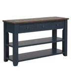 Hostack Console de 48 pouces en bois massif avec 3 tiroirs de rangement et 2 étagères, bleue