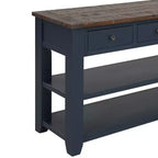 Hostack Console de 48 pouces en bois massif avec 3 tiroirs de rangement et 2 étagères, bleue