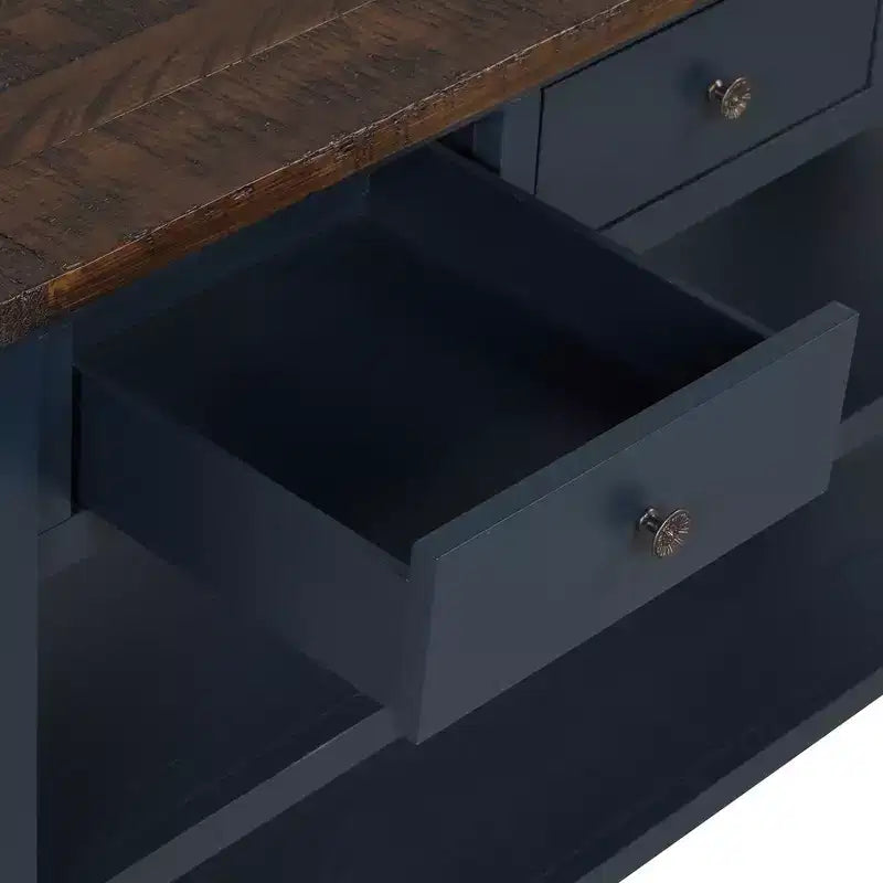Hostack Console de 48 pouces en bois massif avec 3 tiroirs de rangement et 2 étagères, bleue